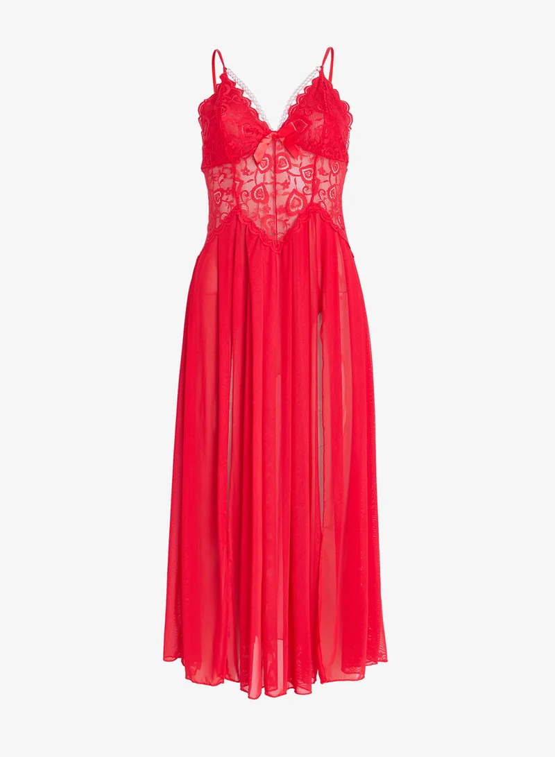 ELLA Sheer Night Dress with Lace Trim